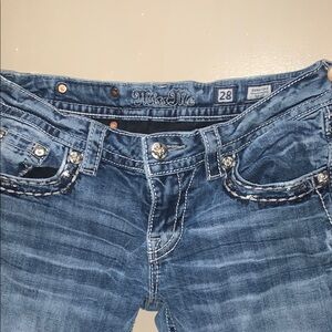 Miss Me Blue Boot Cut Jeans with Gold Stitching